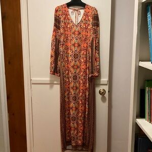 Farm Rio medallion Orange Maxi Dress in EUC